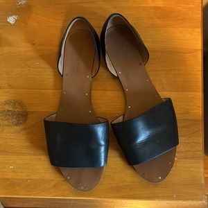 Madewell Thea Black Slip-On Open Toe Leather Flats Sandals size 9